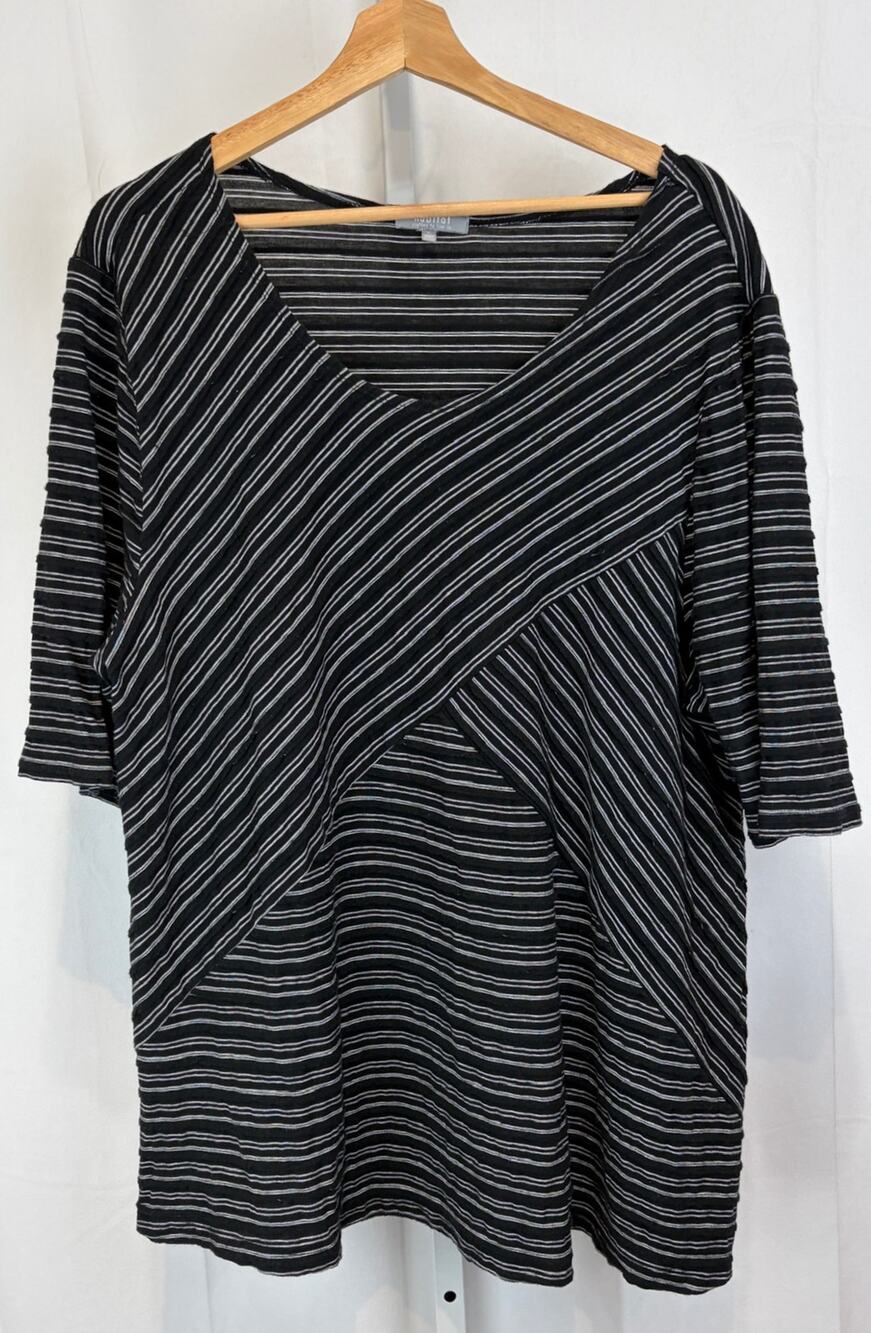 HABITAT Textured Striped Knit Top Short Sleeve Scoop Neck Cotton Black Gray XL